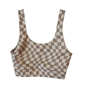 WILO The Label Tan Cream Warped Checkerboard Sports Bra XS Melbourne Australia
